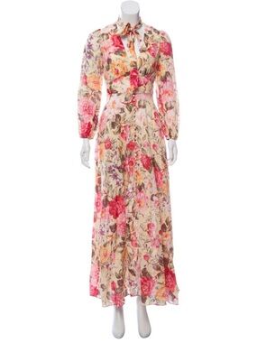 Zimmermann Linen Maxi Dress with Pink and Red Blooms